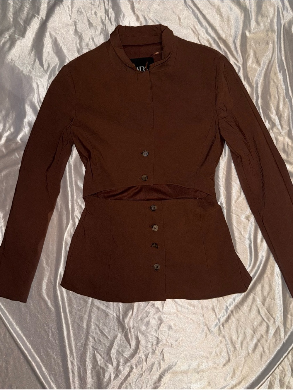 Zara Brown Structured Button-Front Blazer